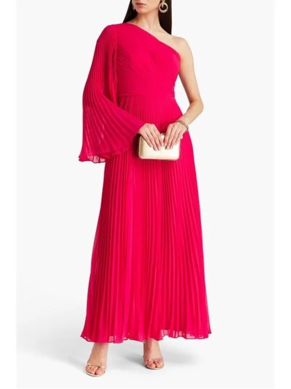 Zac Posen One-Shoulder Pleated Gown in Fuchsia Pink